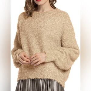 NWOT MessBebe fuzzy sparkly Women's Sweater in silver - size Large